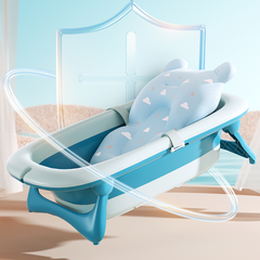 Baby Bathtub,Collapsible Bathtub for Newborn to Toddler,Durable Essential Infant Bath Tub,Portable Travel Baby Bathtub with Soft Cushion,No-Slip Hanging and Detachable Bathtub